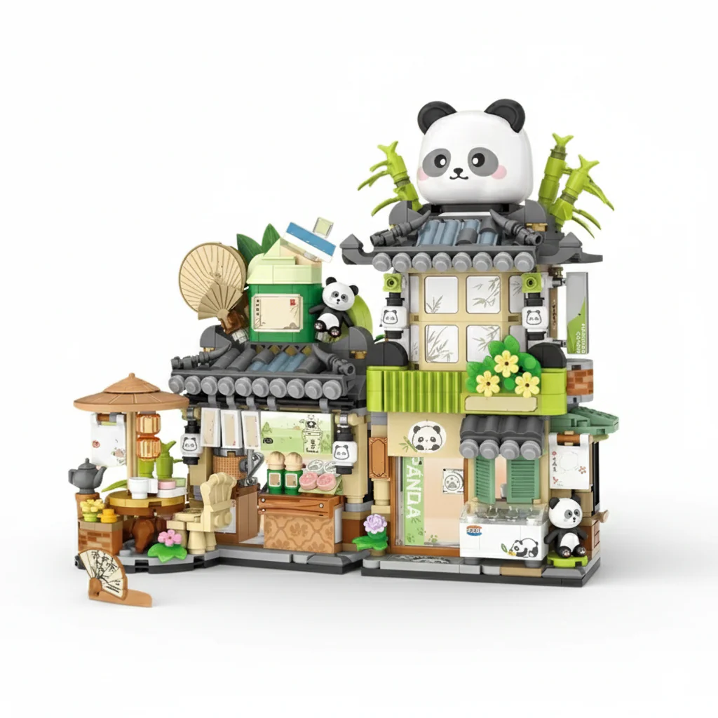 PandaBearCity – Mini Bouwstenen Set – Panda Teahouse & Bear Café