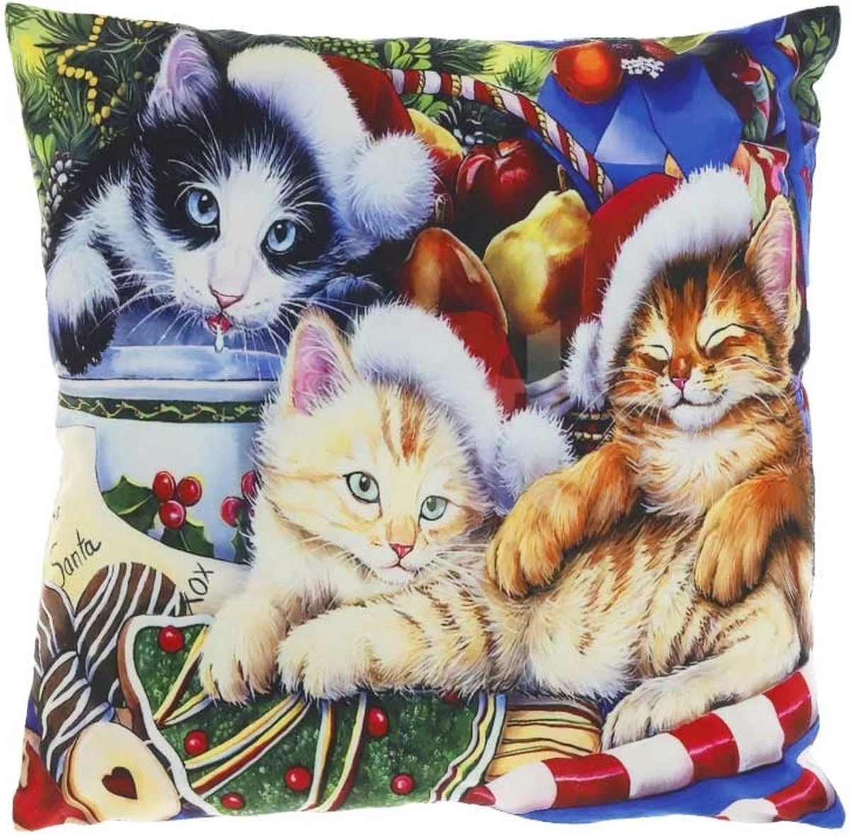 Kerstkussen met Katten – Vierkant 45×45 cm