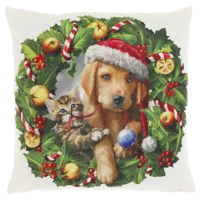 Kerstkussen Hond & Kat