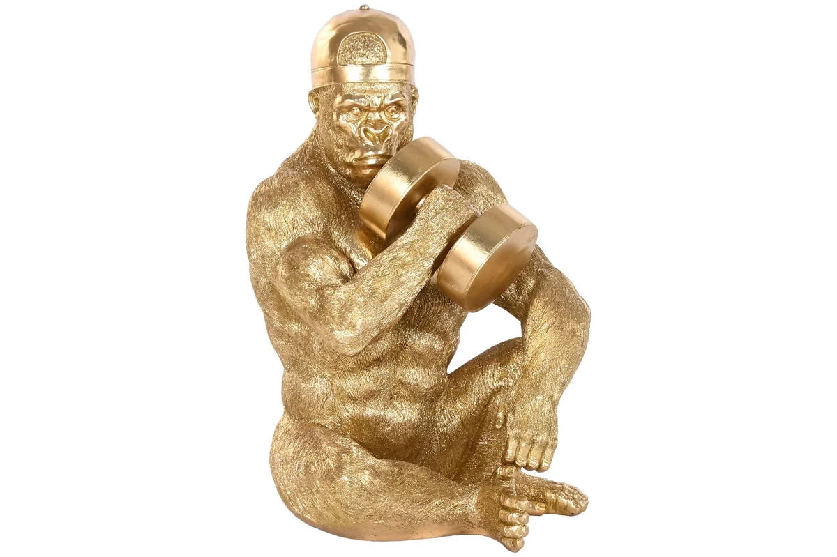 XL Beeld Gorilla Bodybuilder – Goudkleurig – 61,5 cm Hoog