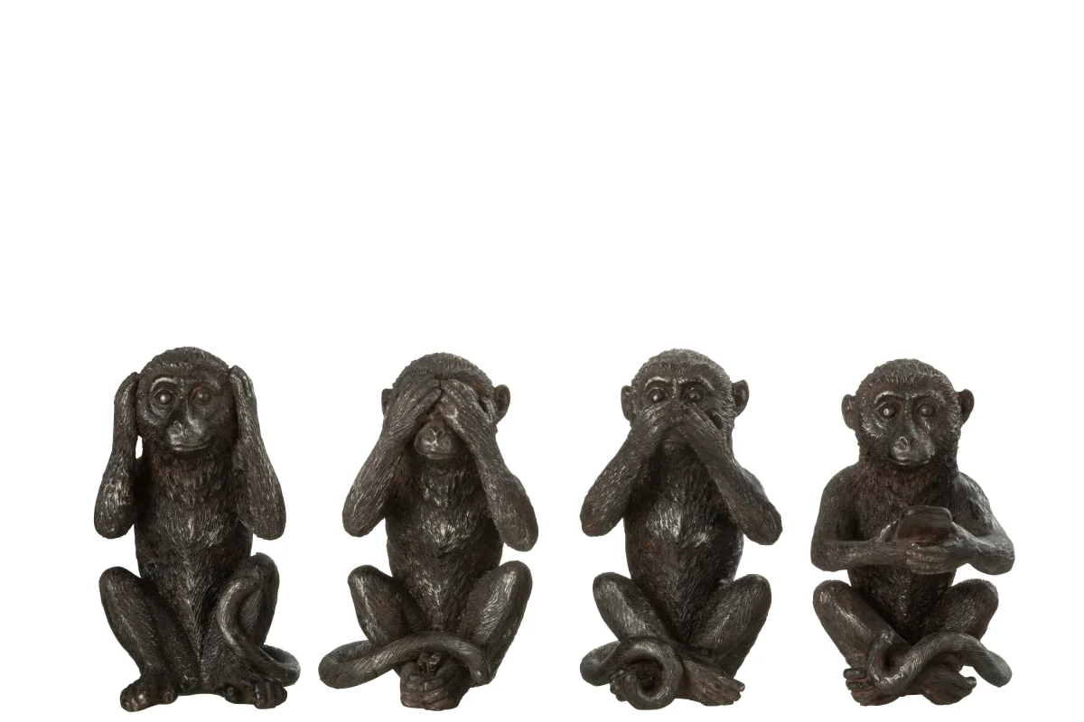 Zwartbruine Apenbeeldjes – Horen, Zien, Zwijgen & Mobiel