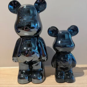 Zwarte Keramiek Beeld Beer – 2 Formaten met Blauwe Glans