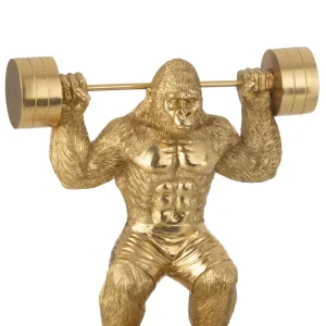 Gouden Gorilla Bodybuilder Beeld met Halter – XL Statement Beeld
