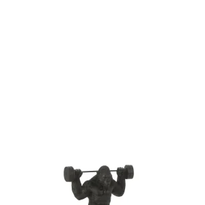 Zwarte Gorilla Bodybuilder Beeld met Halter – Statement Decoratie – 25,5 cm