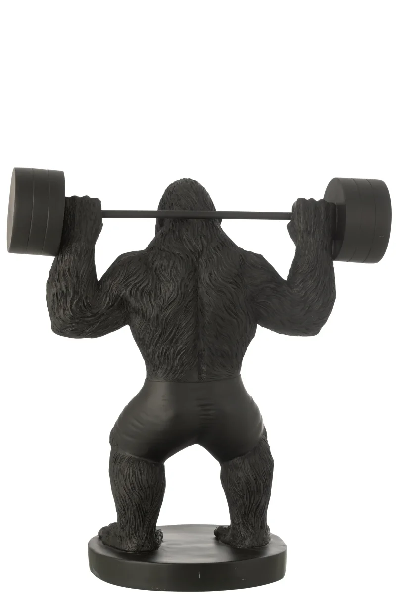 Zwarte Gorilla Bodybuilder Beeld met Halter – XL Statement Beeld - Afbeelding 4