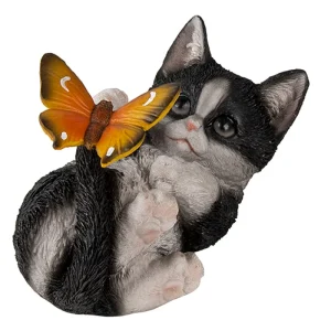 🐱 Kat met Vlinder – Beeld - 14x8x11 cm