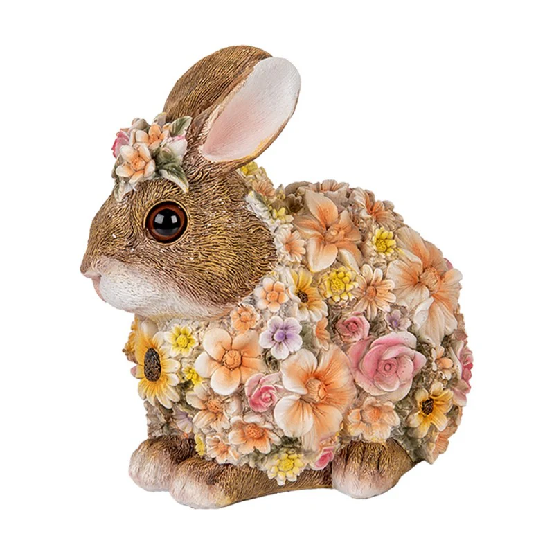 Konijn Beeld Decoratie met Bloemen Multicolor β 18 cm - Afbeelding 4