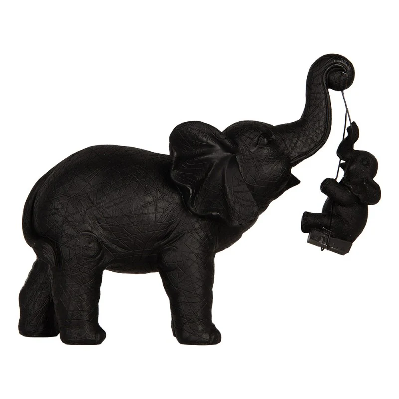 Olifant Beeld Zwart met Jong op Schommel â 20 cm