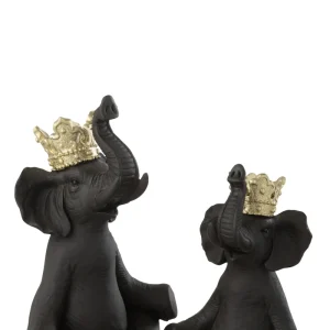 Zwart Olifantenbeeld met Gouden Kroon – 2 Formaten
