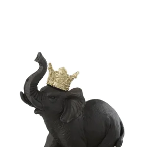Staand Olifantenbeeld met Gouden Kroon – Zwart