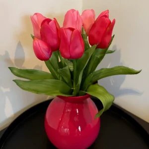 Styling Set Fuchsia Vaas met Roze & Fuchsia Tulpen – 28 cm – Colmore & Countryfield