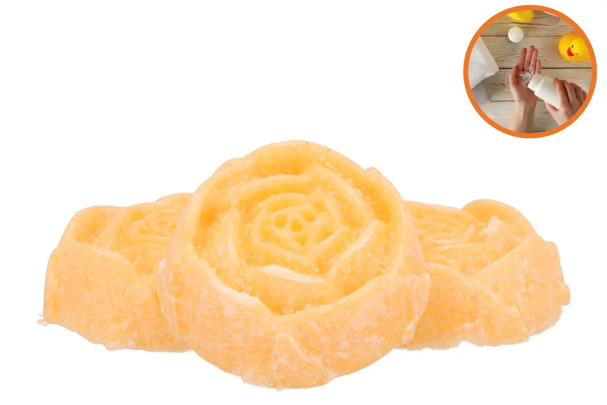 Amberblokje Roos Baby Powder – Scentjunkie – Luxe geurblokje geel/oranje