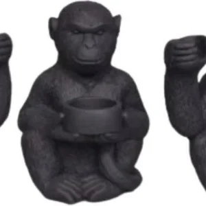 Zwarte Apen Kaarsenhouder – Horen/Zien/Zwijgen