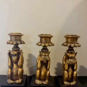 Gouden Apen Kandelaars – Set van 3 – Horen, Zien, Zwijgen – Dutch Style – 15 cm