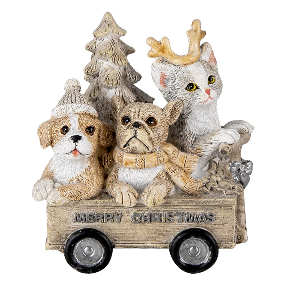 Kerstkar Hond & Kat met Kerstboom