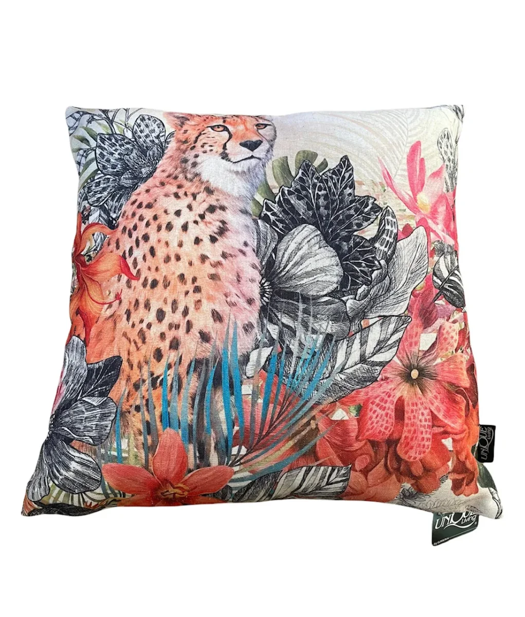 Lucky Kussen – Luipaard & Bloemenprint 45×45 cm