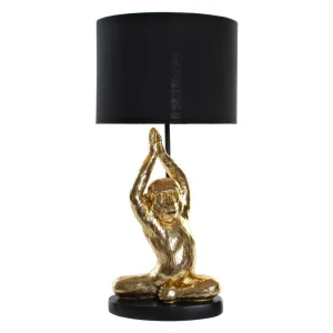 Tafellamp Gouden Aap in Yoga Pose met Zwarte Kap – 49 cm