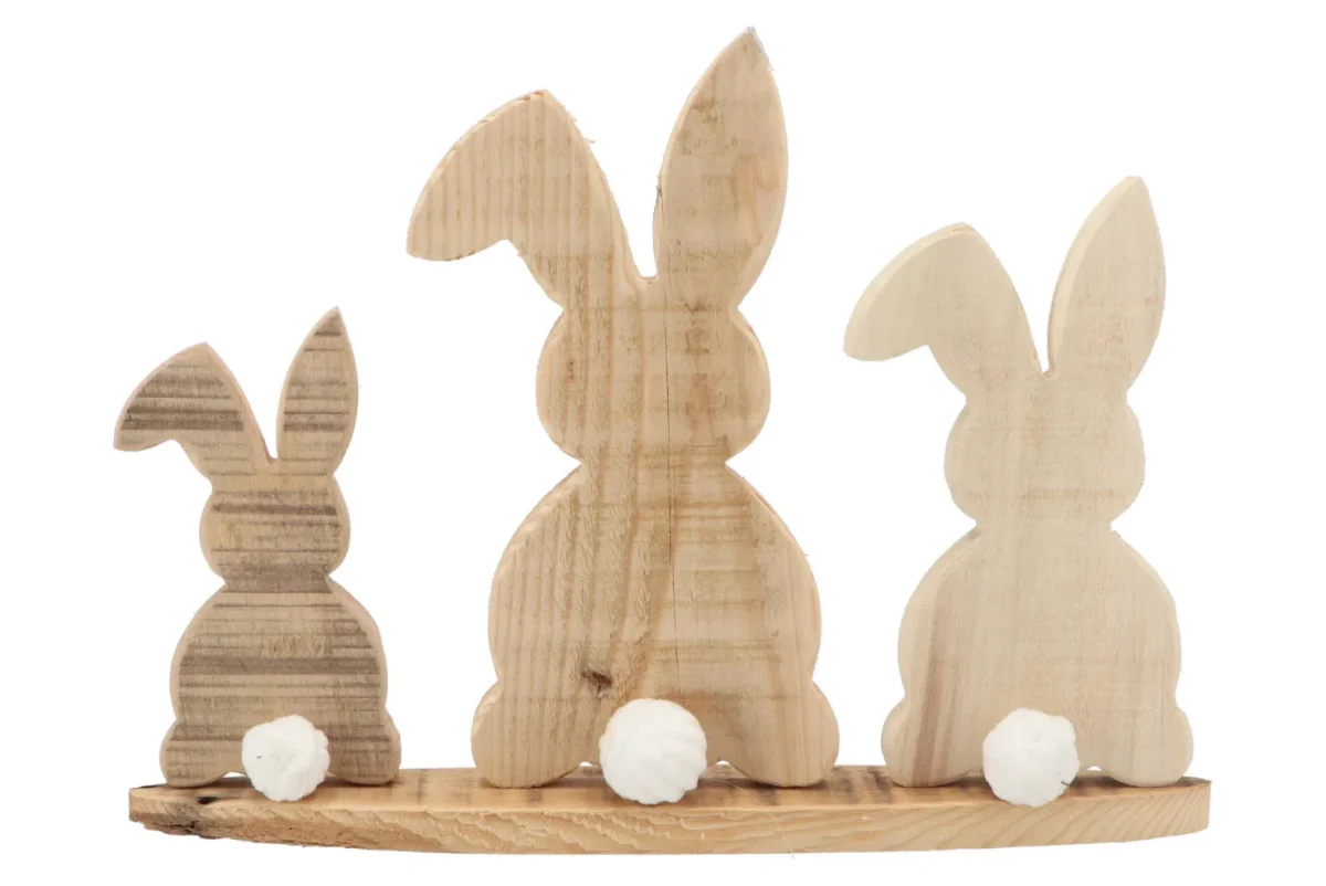 Beeld Drie Konijnen op een Rij – Houten Decoratie