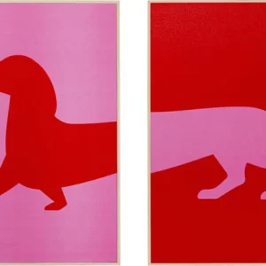 Teckel Schilderij Set van 2 – Roze & Rood