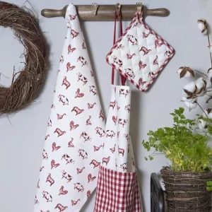 Theedoek Boerderijdieren – Rood/Wit 50×70 cm