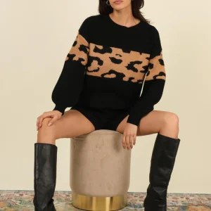 Zwarte Panterprint Trui – Warm & Stijlvol