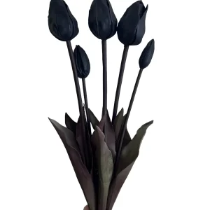 Zwarte Kunsttulpen – Real Touch – Set van 5 Stuks – 47 cm