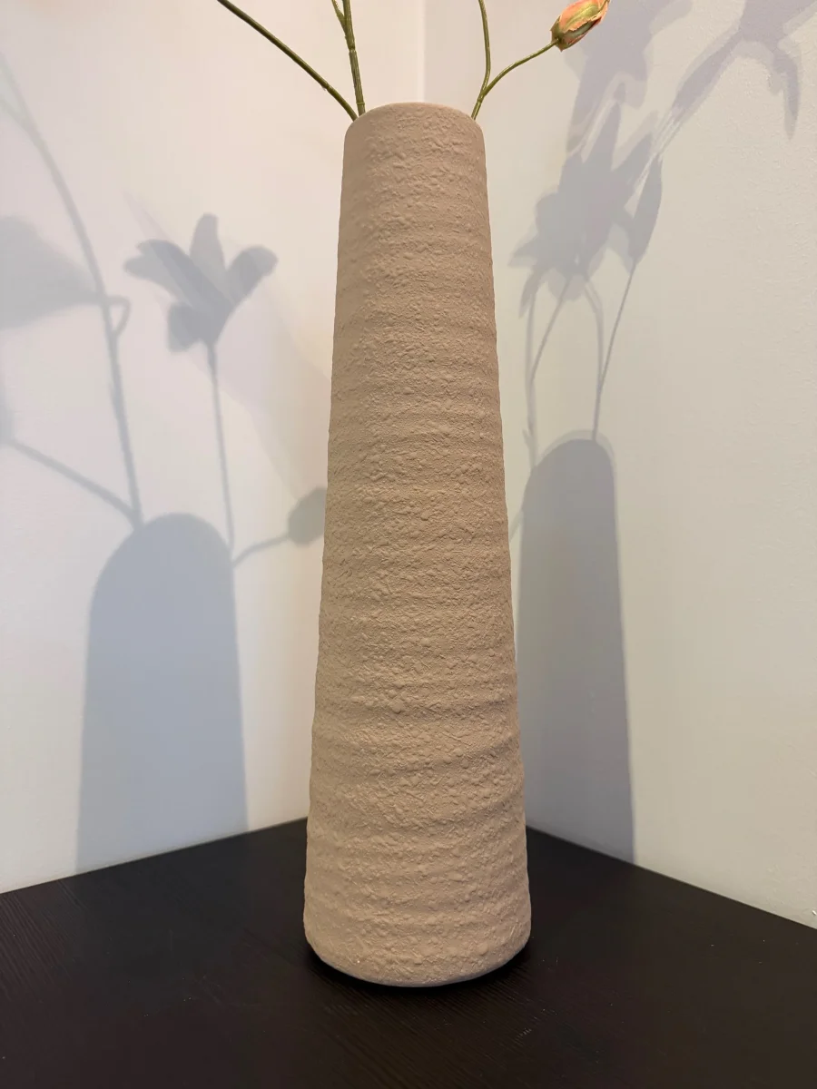 Beige Aardewerk Vaas – Hoge Structuur Vaas 40 cm